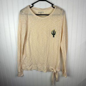 Loft Long Sleeve Shirt Tie Front Yellow Stripe Cactus Detail Size Small‎
